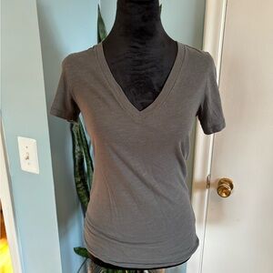 Gray V-Neck Women's Top
